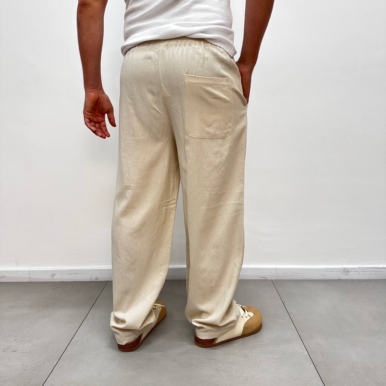Pantalone elastico in lino beige