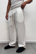 Pantalone elastico in lino bianco