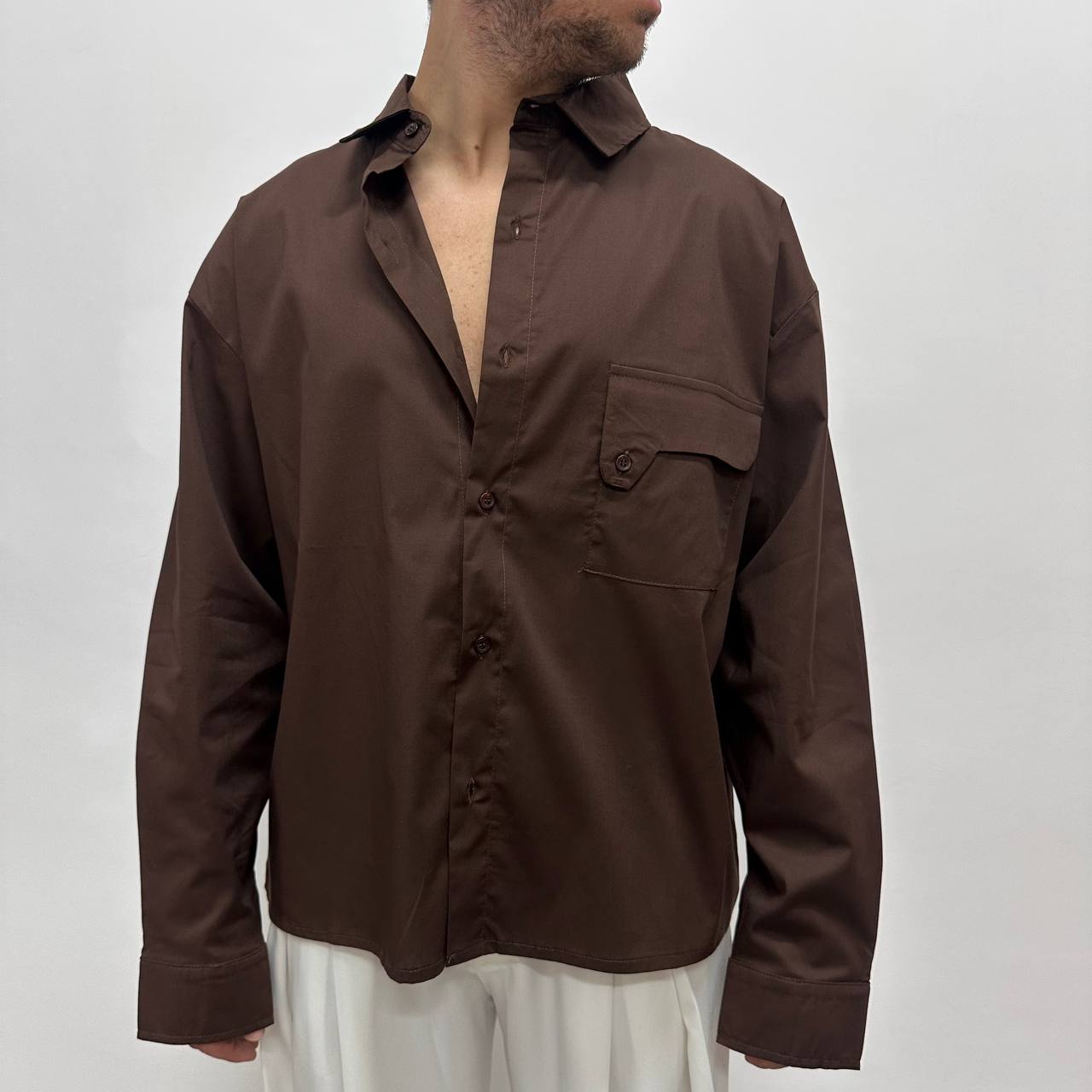 Camicia Over In Cotone Marrone