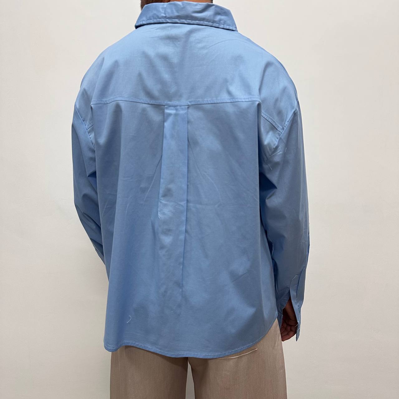 Camicia Over In Cotone Celeste