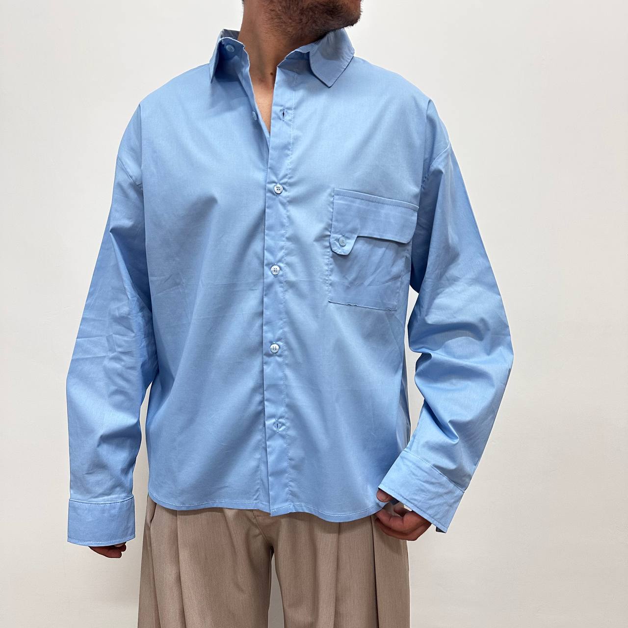 Camicia Over In Cotone Celeste