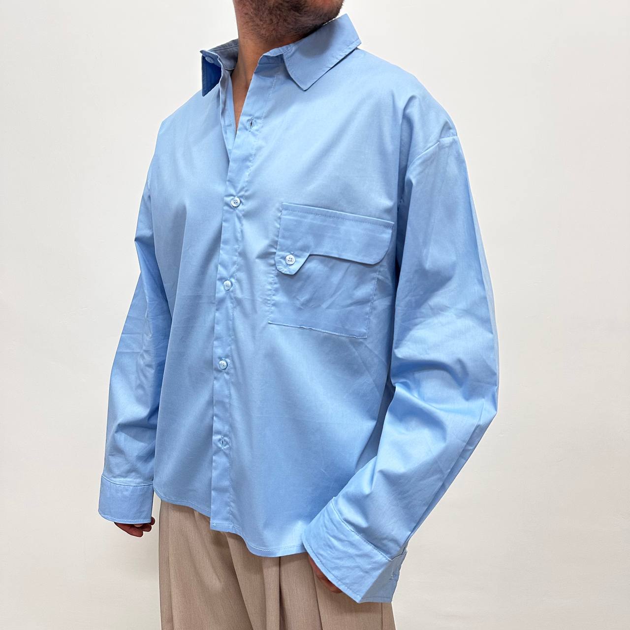 Camicia Over In Cotone Celeste