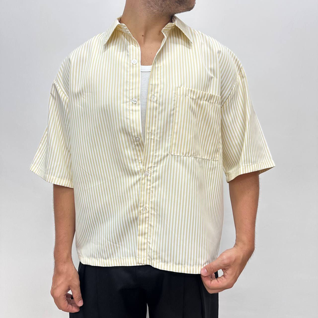Camicia riga beige