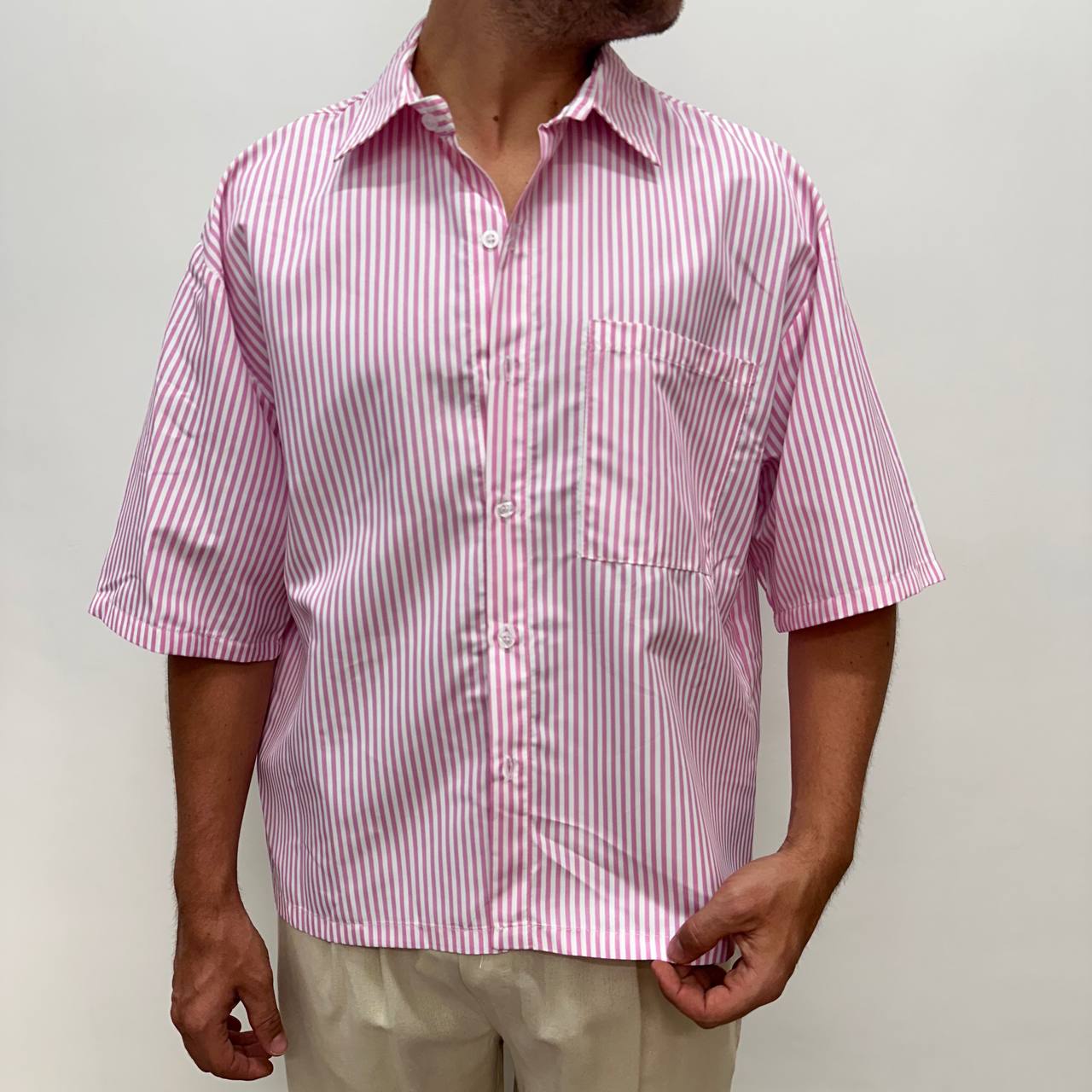 Camicia riga rosa