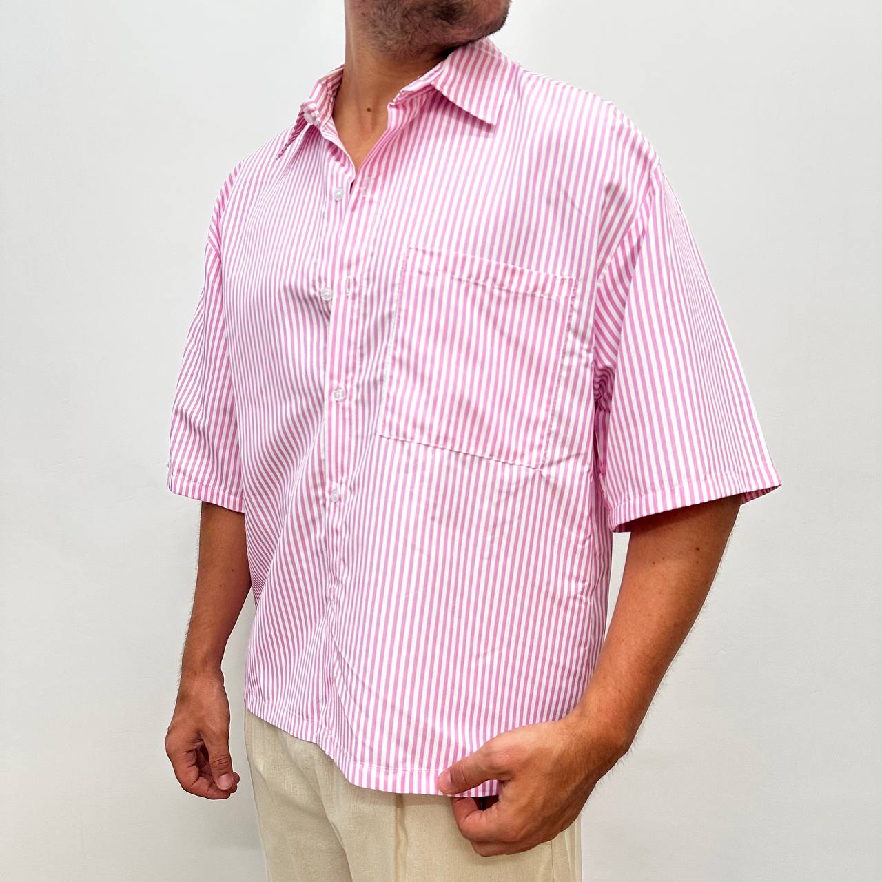Camicia riga rosa