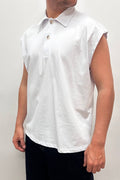 Smanicata Polo Crop Bianca