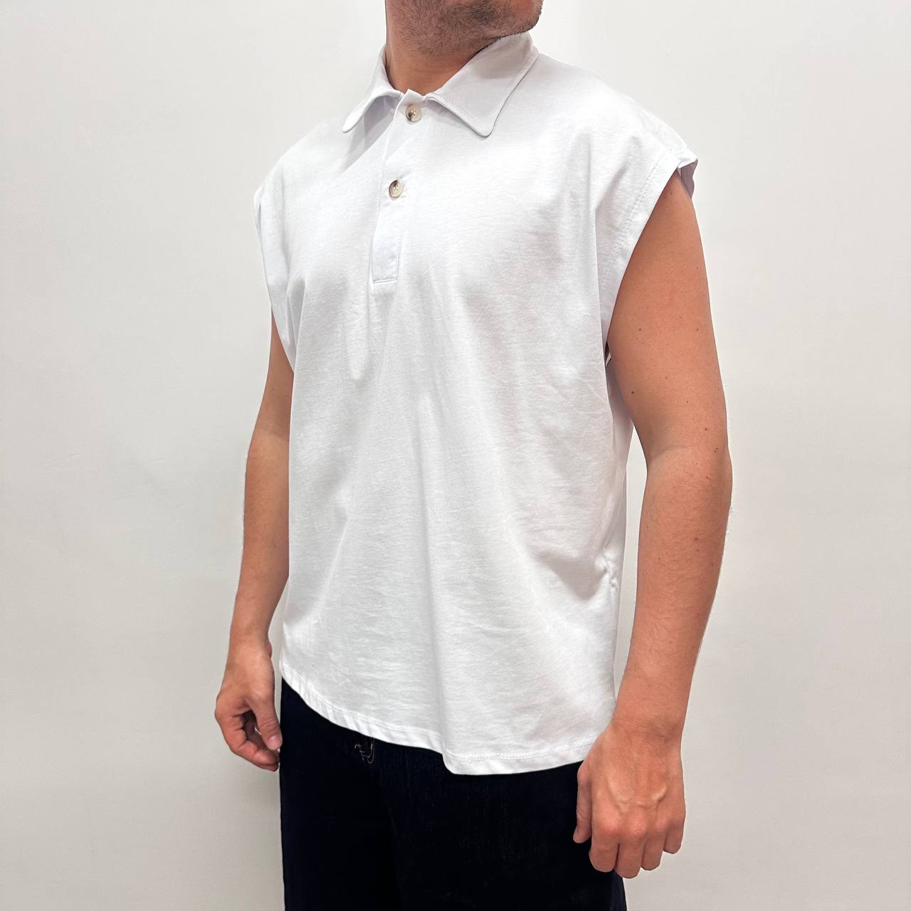 Smanicata Polo Crop Bianca