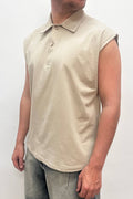 Smanicata Polo Crop Beige