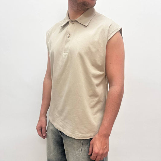 Smanicata Polo Crop Beige