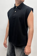 Smanicata Polo Crop Nera