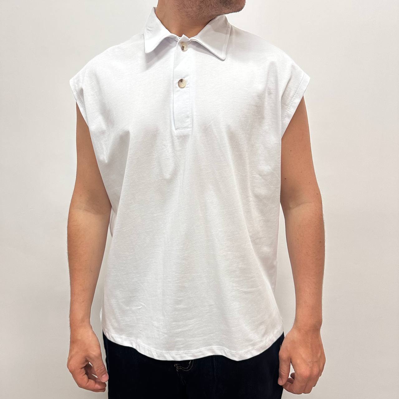Smanicata Polo Crop Bianca